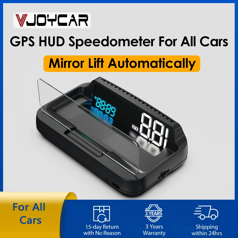 Vjoycar 2023 Newest Auto-Lift Mirror Unique GPS HUD Large & Clear Speed Projector KM/H MPH Clock Car Accessories for All Cars