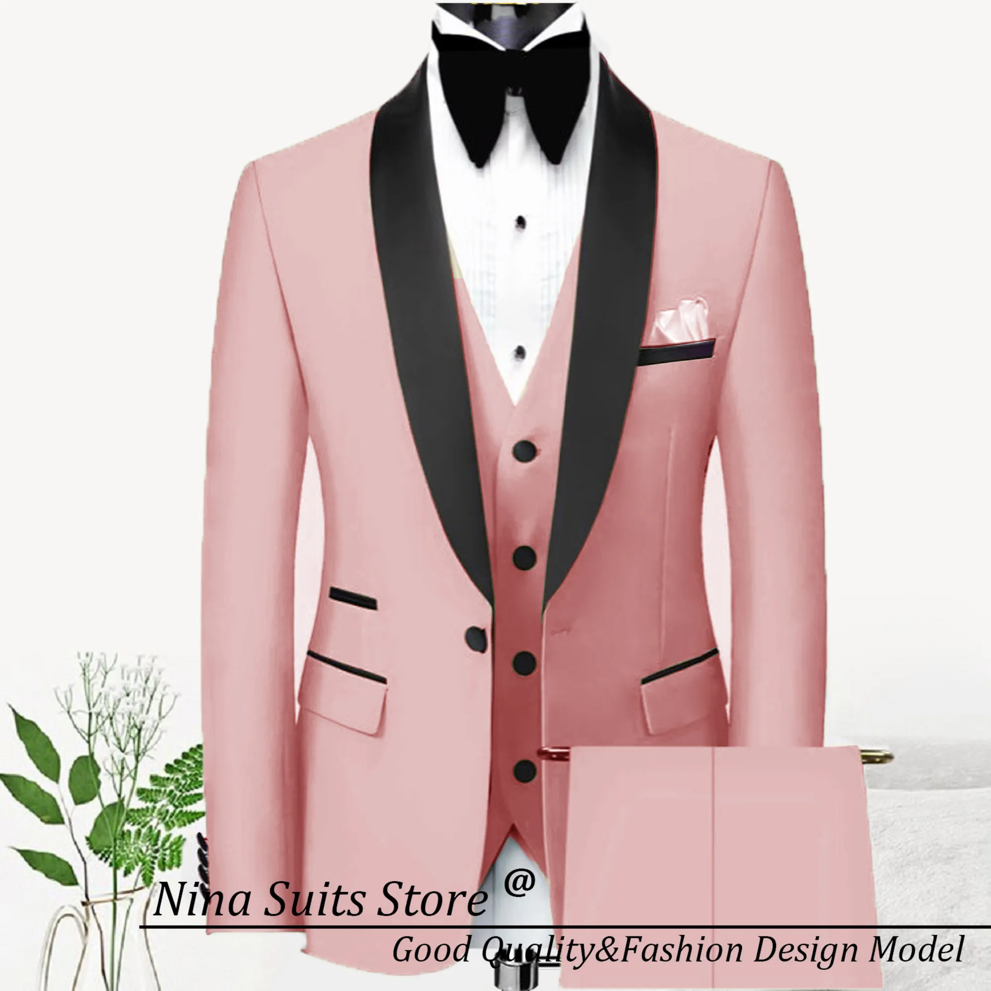 G&N Male Suit New Men's Casual Business Pink Slim Jacket Pants Vest 3 Pieces Sets Elegant Wedding Party Evening Pant Suits