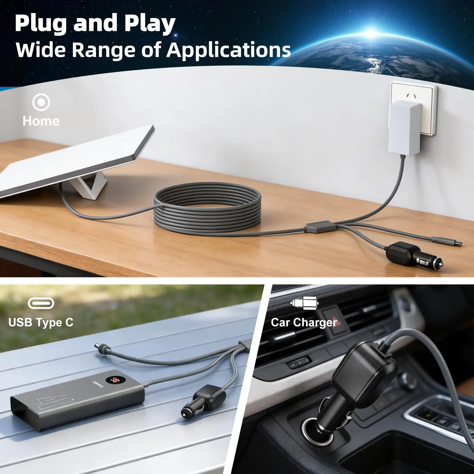 스타링크 미니 케이블용 HOWENS 3 in 1, 고속 USB C/차량용 충전기/DC-DC 전원 교체 케이블, 전원 케이블 액세서리