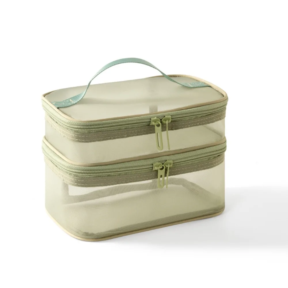 Multi-Layer Mesh Cosmetic Bag with Zipper - Large Capacity Makeup Organizer