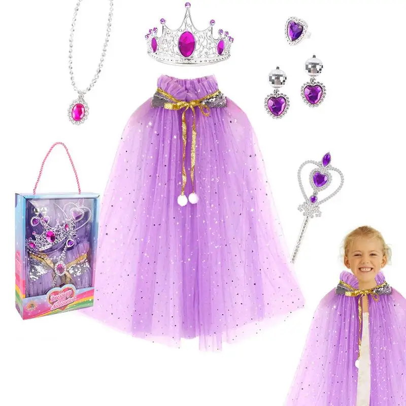 

Princess Cape For Girls Little Girls Cape Set Glitter Cape Princess Cape Princess Cloak With Crown Jewelry Scepter Embellished