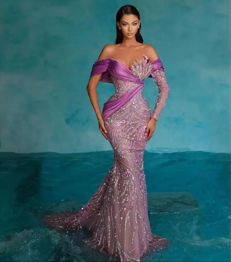 

Женское вечернее платье-Русалка It's yiiya, белое платье с открытыми плечами и рукавами на одно плечо на лето 2019