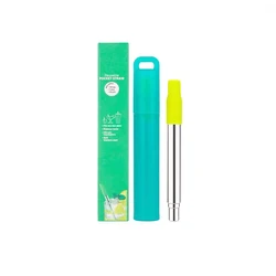 Portable Telescopic Stainless Steel Reusable Straw Set with Case and Cleaning Brush (Green)