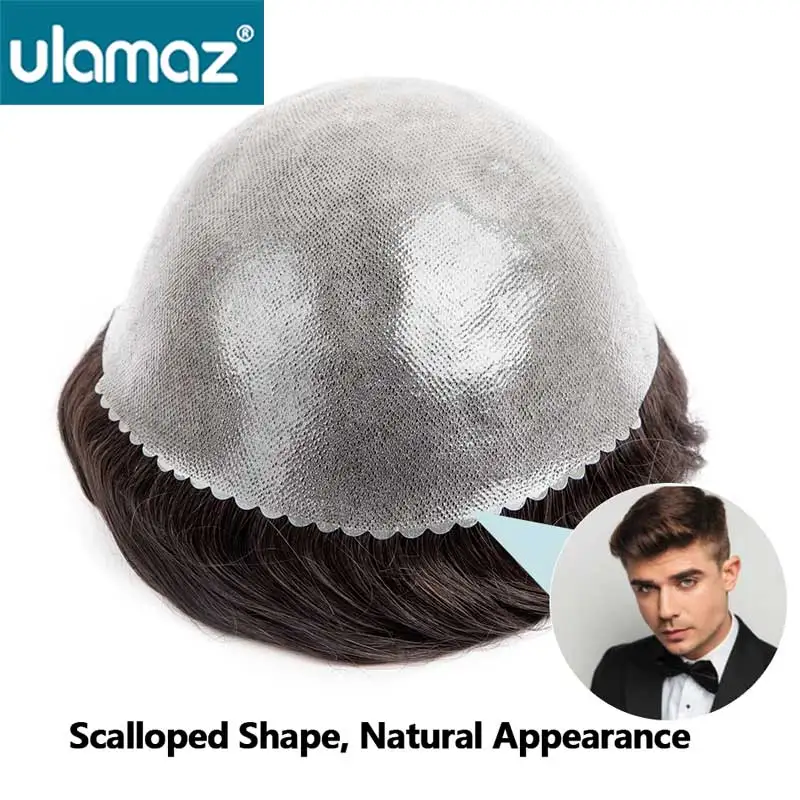 0.08-0.10mm Knotted Skin Hair Toupee Microskin Man Hair Prosthesis 100% Human Hair Male Wig Mens Hair Replacement System Unit 2