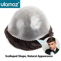 0.08-0.10mm Knotted Skin Hair Toupee Microskin Man Hair Prosthesis 100% Human Hair Male Wig Mens Hair Replacement System Unit 2
