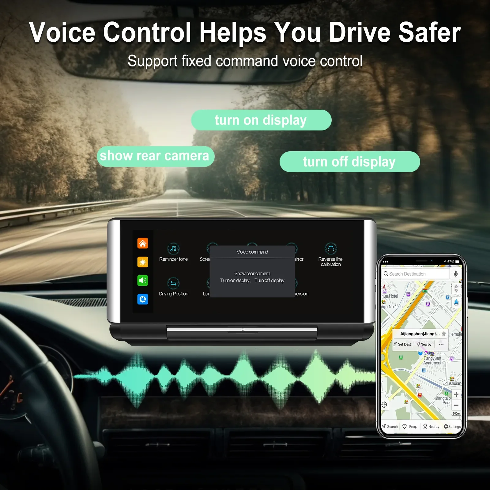 Podofo 6.86" Car Monitor Carplay Android Auto Screen Portable Smart Player Bluetooth Music Voice Control For Toyota Honda Hyundai,car stereo,touch screen display,car display,video carplay adapter