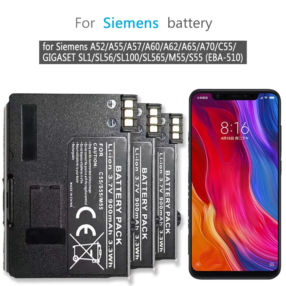Batteria C55 M55 S55 900Mah Per Siemens A52/A55/A57/A60/A62/A65/A70/C55/Gigaset Sl1/Sl56/Sl100/Sl565/M55/S55 (Eba-510)