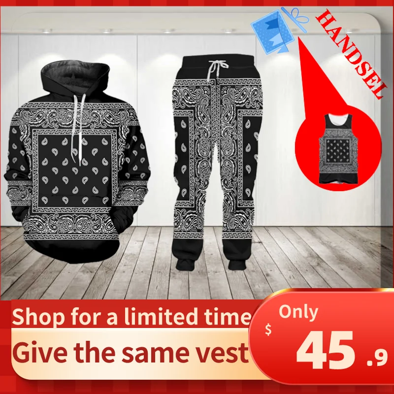 Summer Oversize Tshirt 2Piece Set Men Tracksuit 3D Pants Sweatshirt Hoodie Black Paisley Graphic Women Causal T-shirt Tracksuit