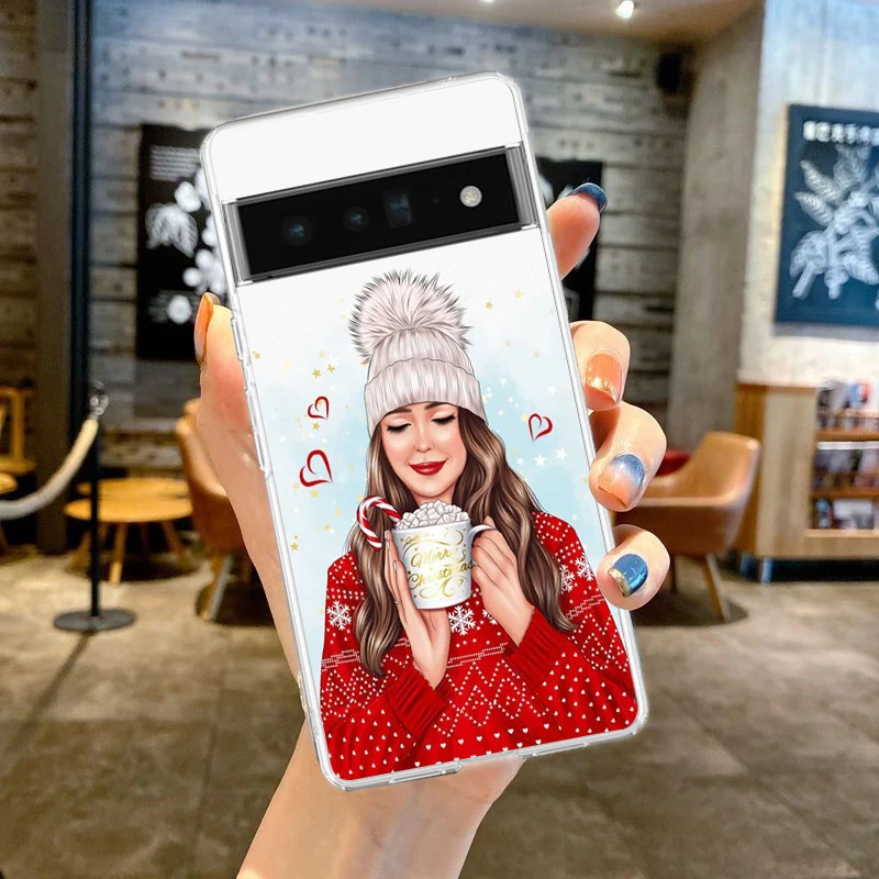 Festive Art Girls Coffee Shockproof Clear Phone Case