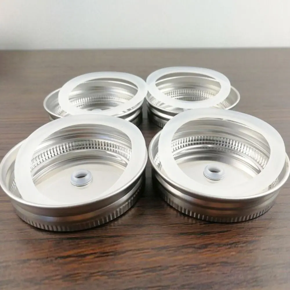Storage Lids 10pcs Practical 70mm with Straw Hole Mason Can Rust Prevention Wide Mouth Sealing Cover Home food cover,fresh keeping cover,microwave cover,preservation cover,bowl cover