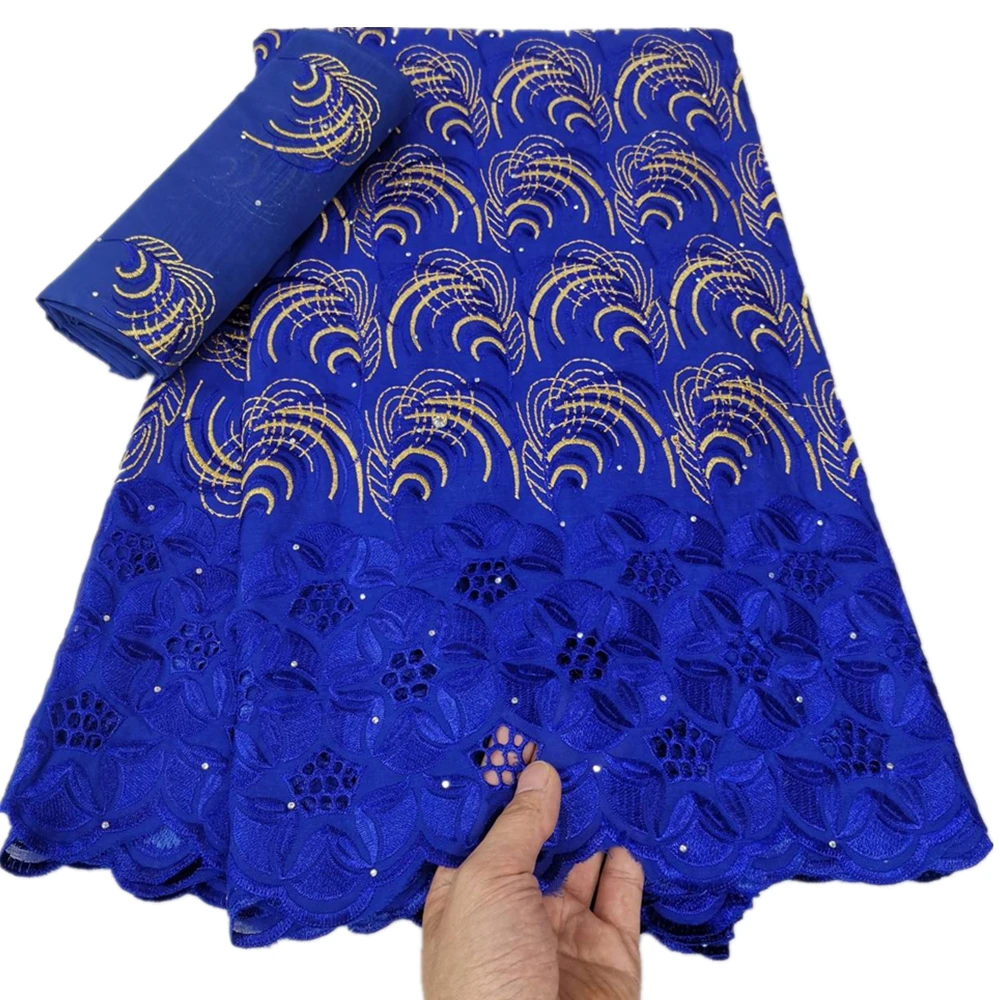 

New Blue African Lace Fabric For Wedding Dress African Swiss Voile Lace In Switzerland 5+2 Yards Nigerian Lace Fabrics