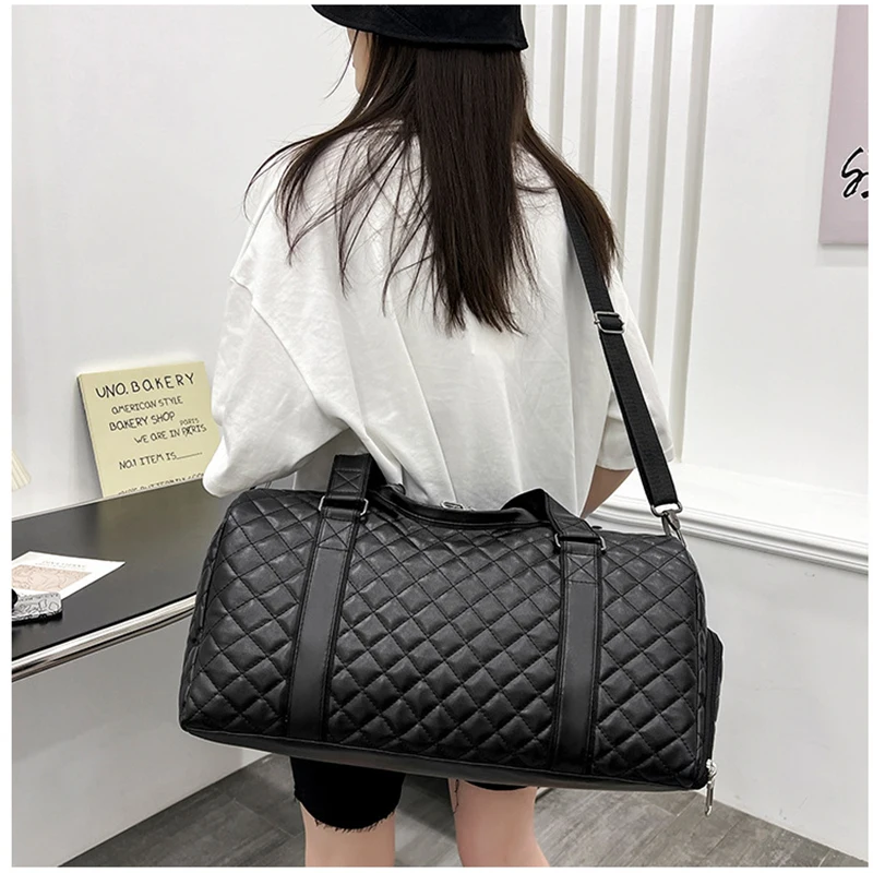 Duffle Tote Gym Fitness Bags for Woman PU Leather Handbag Travel Luggage Shoulder Sports Shoes Pocket Weekend Crossbody Bags 5