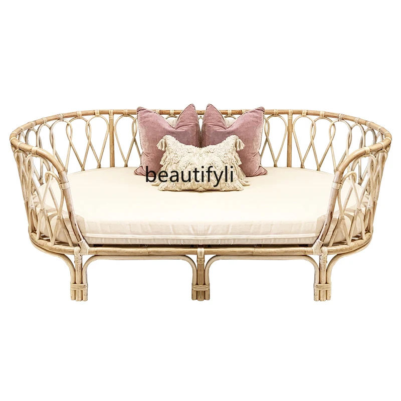 

Real Rattan Chair Sofa Combination Rattan Living Room Balcony Leisure Chair Chinese Bed & Breakfast Couch