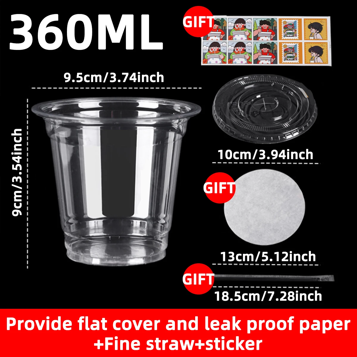 10 יחידות כוס פלסטיק שקוף בנפח 16 אונקיות עם מכסה וקשת, כוס שתייה קרה חד פעמית, כוס קפה מקוררת / כוס תה חלב / כוס סמוזי