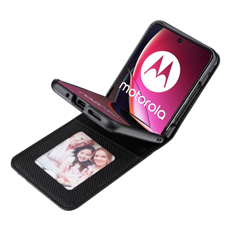 Custodia Per Motorola Razr 40 Ultra 5G, Cover Ibrida Rigida Per PC Pelle Pu Con Slot Per Schede E Cordino Design Monopezzo