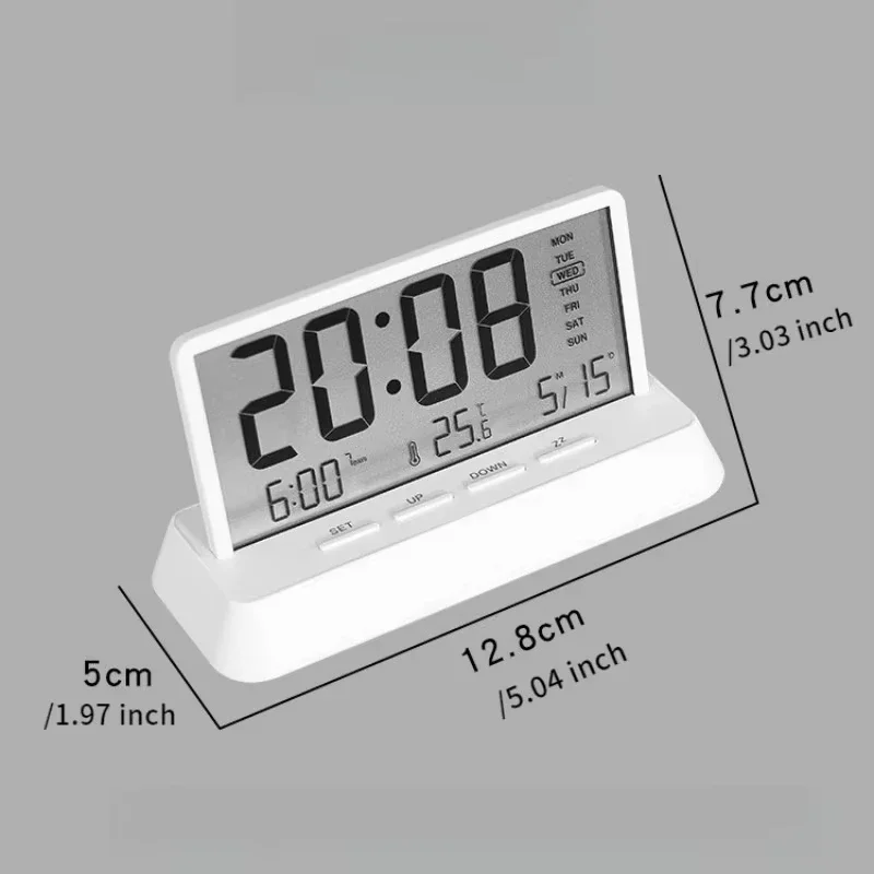 Transparent LED Large Screen Alarm Clock Temperature Date Week 12/24H Snooze Battery Desk Office School Home Decor Bedroom Kids 5