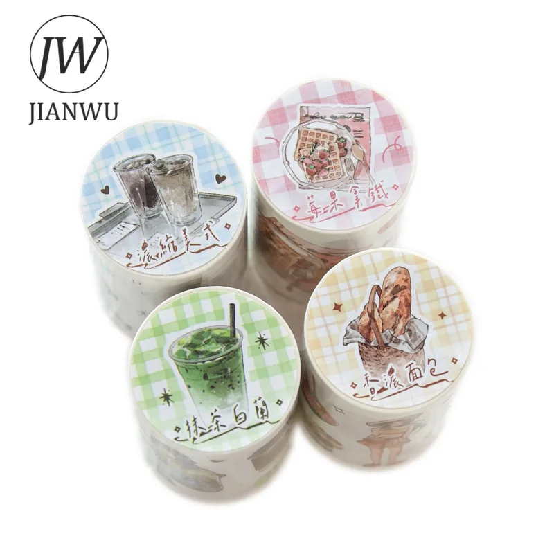 JIANWU 커피 루틴 시리즈 빈티지 캐릭터 빵 커피 풍경 소재 콜라주 와시 테이프 크리에이티브 저널 문구류