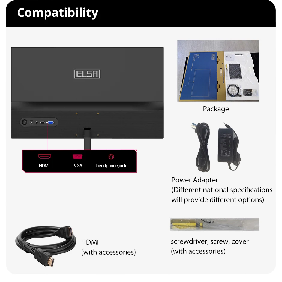 ELSA-27 ġ  IPS FHD ÷, 75Hz ο  Ʈ ũ , Ŭ Ͻ Ȩ ǽ ǻ  HDMI /VGA