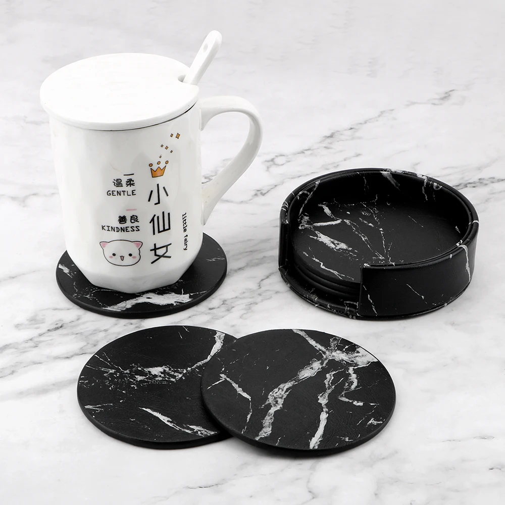 PU-Leather-Marble-Coaster-Drink-Coffee-Cup-Mat-Tea-Pad-Placemats ...
