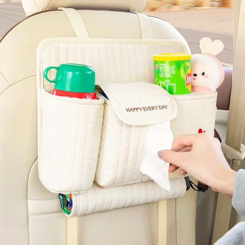 Creative Multifunctional Car Trash Can Tissue Box Rear Hanging Storage Bag Cute Car Interior