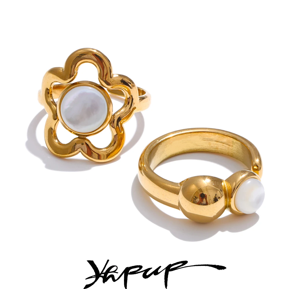 Yhpup Adjustable Ring Stainless Steel Flower Shell