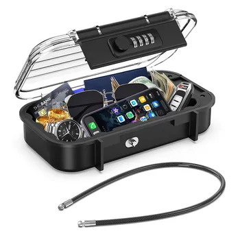 Portable Safe Box Travel Safe Box Large Capacity Security Lockbox Code Waterproof Key Lock Box with Removable Cable Handle 1