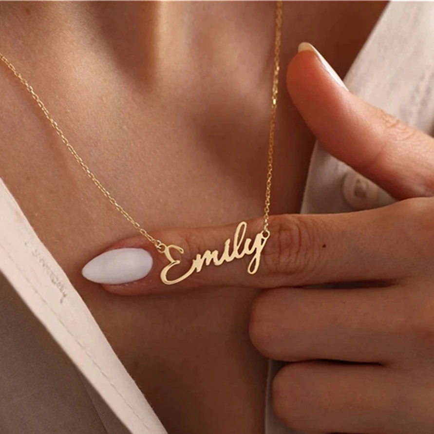 Custom Name Stainless Steel Necklace Women Gold Chain Personalised Cursive Letter Pendant Collares Jewelry Valentine's Day Gifts