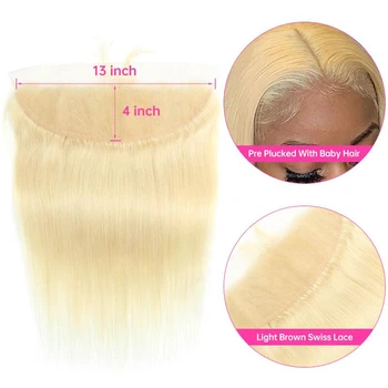 Chiusura in pizzo marrone chiaro con capelli del bambino 100% capelli umani biondi indiani 613 4x4 5x5 chiusure in pizzo frontali solo per donne nere