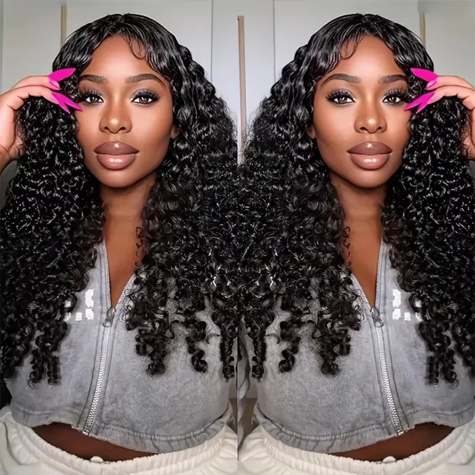 Abijale 220% Density 46Inch Burmese Curly Human Hair Wig 7x6 HD Transparent Lace Frontal Wig Pre Plucked Easy Install For Women