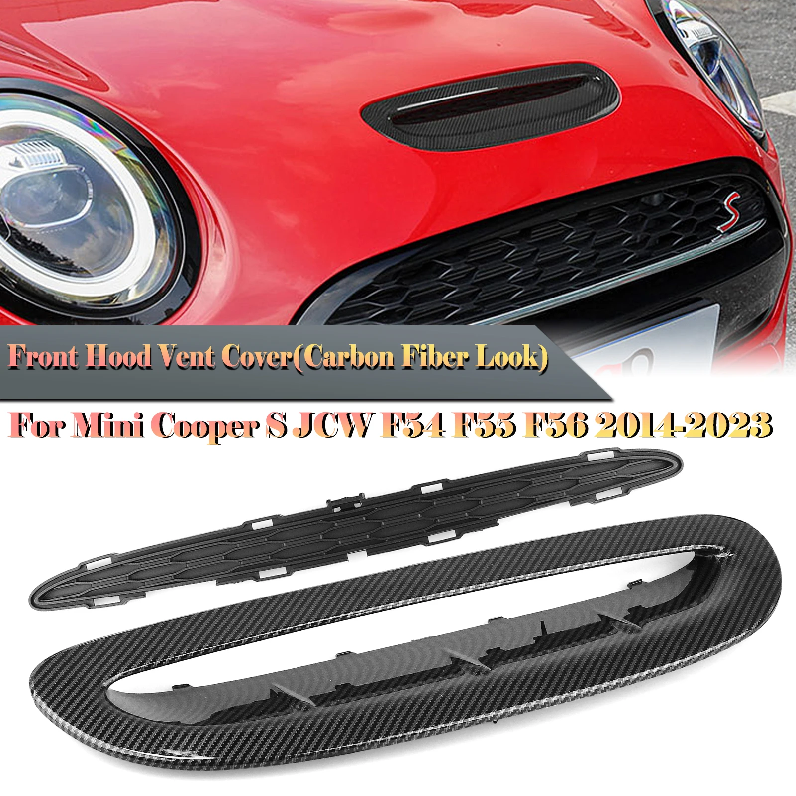 

For Mini Cooper S JCW F54 F55 F56 F57 2014.6-2024 Car Front Air Hood Engine Bonnet Scoop Vent Outlet Cover Trim With Mesh Grid