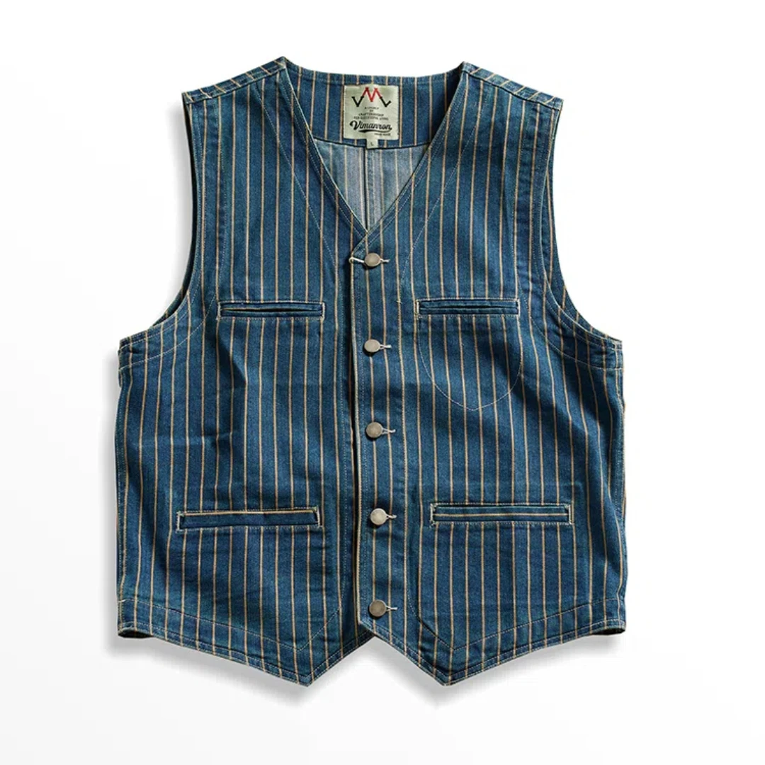 Veste denim cargo pêche homme vintage multi-poches col V port plié mode pêche pratique