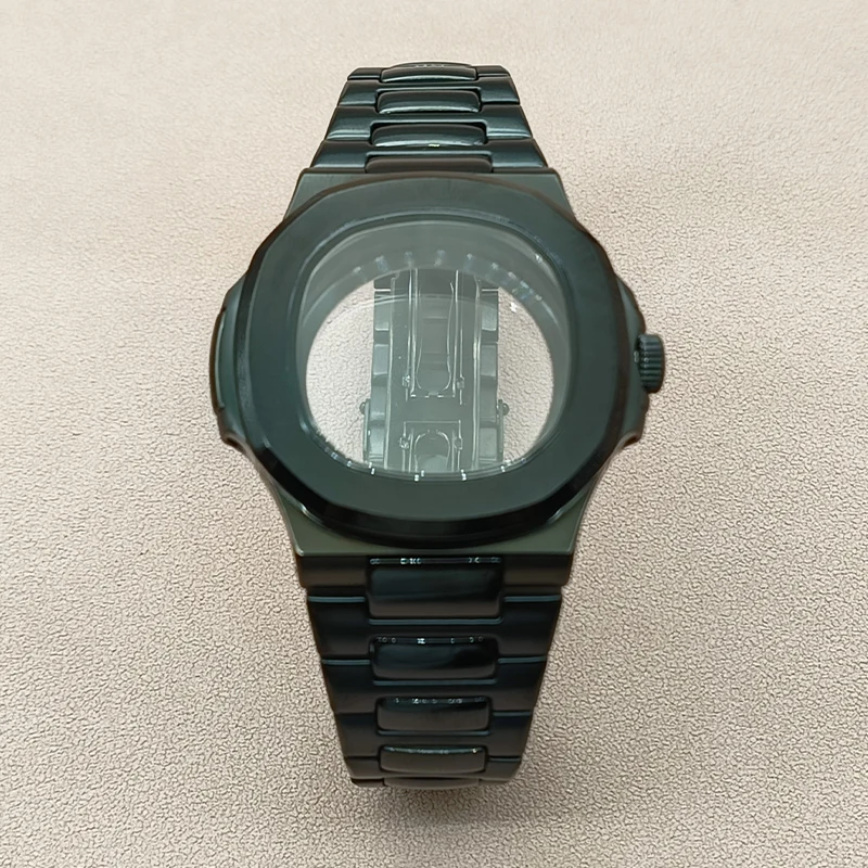 Black Nautilus Watch Case NH35 Case Fit for NH35 NH36 4R Movement Install Watch Strap Transparent Back Cover 20ATM Watch Cases