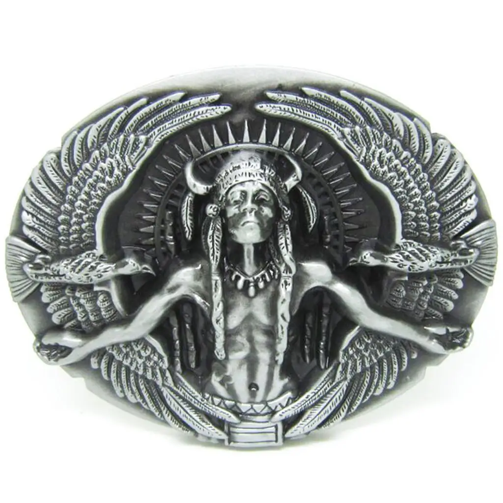 NaNative Western Retro Indian Chiefs with Double Shaped Pattern Oval Zinc