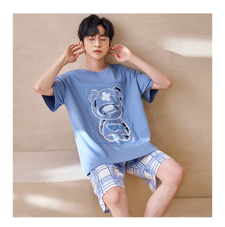 mens loungewear sets Mens Pajamas Summer Cotton Breathable Home Clothes Casual Leisure Wear Anime Tops Bottoms 2Pack Nightwear Cartoon Boys Sleepwear mens sleepwear set