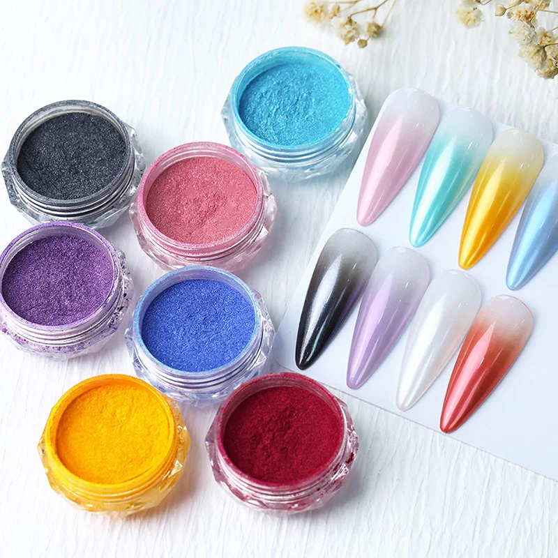 Gradient Neon Chrome Nail Powder 1jar Pink White Blue Pearl Glitter Magic Mirror Pigment Metallic Effect Chrome Gradient Powder nail powder nail pigment nail glitter nail decoration nail decorations