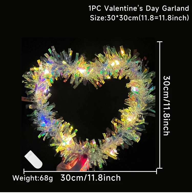 2023 Valentinstag Dekoration Glowing Rote Herzförmige Kranz Led Girlande  Glücklich Valentinstag Hochzeit Party Anhänger Ornamente