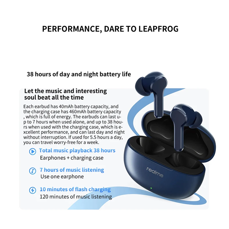 Realme Buds T110 블루투스 이어폰, AI 노이즈 캔슬링, 무선 헤드폰, HiFI 음질, 38 시간 배터리 헤드셋,