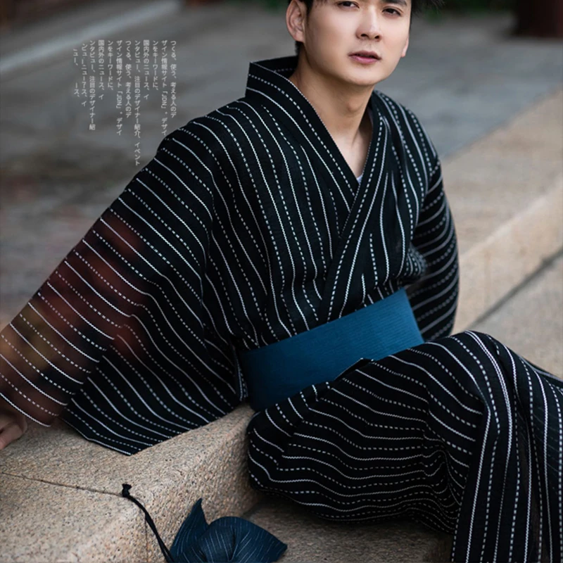 NEW Japanese Traditional Samurai Kimono For Men Yukata Bathing Robe Hekoobi Loose Style Sauna Homewear Belt Long Gown Clog