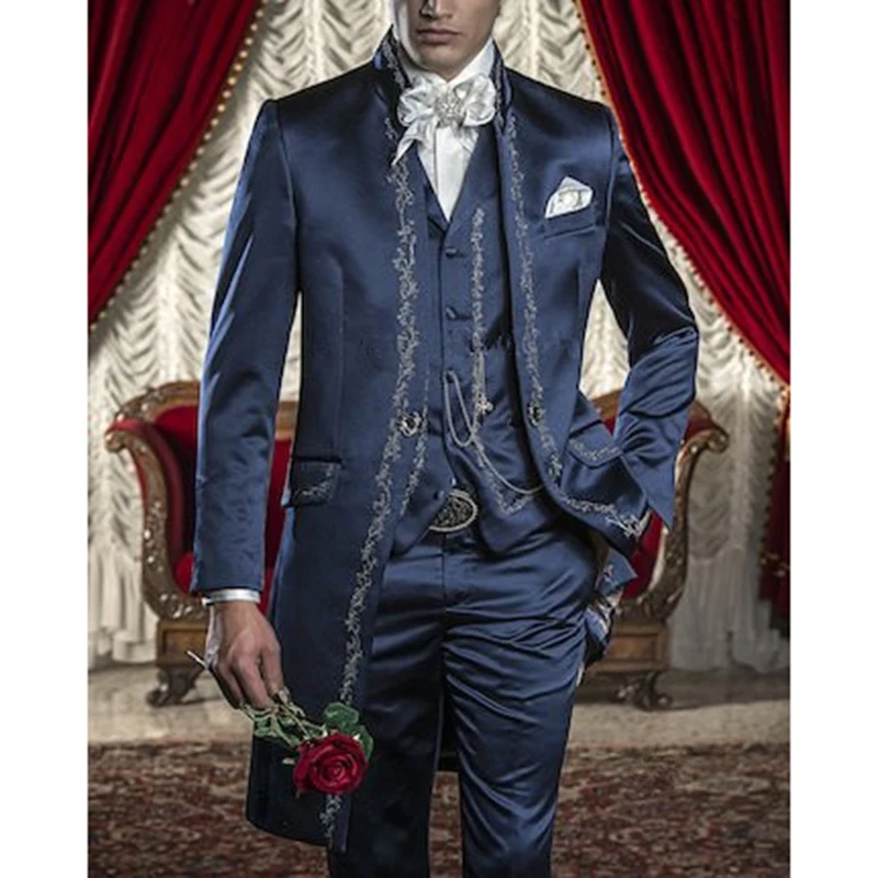 New Arrivel 2022 Custom Made Slim Fit Embroidery Groomsmen Tuxedos Groom Wedding Men Suit Set Prom Mens Suits Blazers 3Pcs