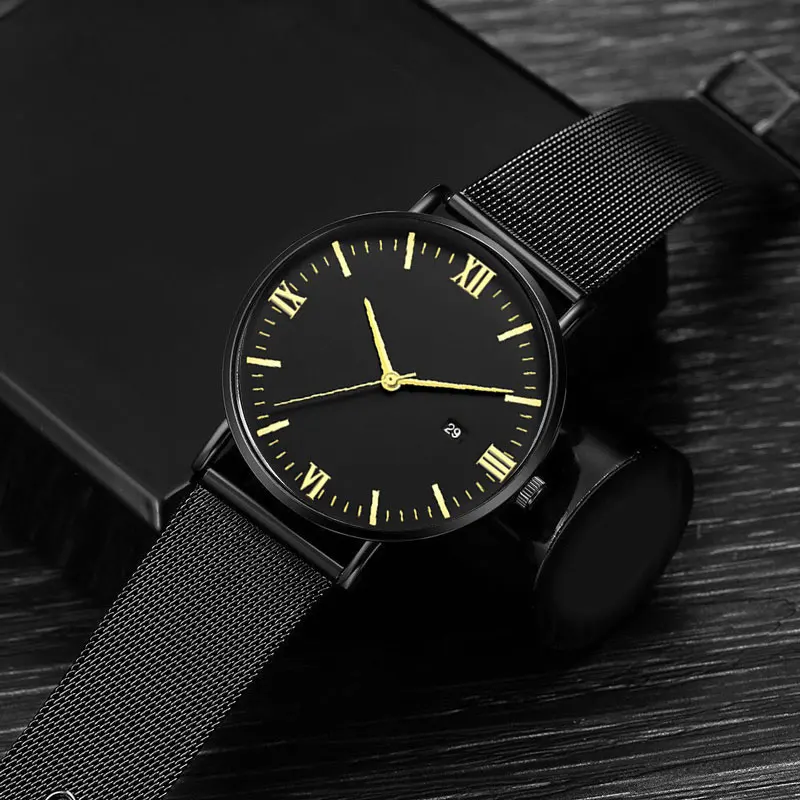 Fashionable business men's watch ultra-thin mesh belt Roman pattern trendy simple men's and women's quartz watch 5