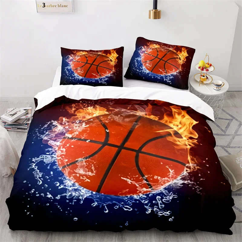 Boys Basketball Bedding Set Sports Theme 3D Ball Duvet Cover Full King For Teen Men Microfiber Competitive Game Comforter Cover 2
