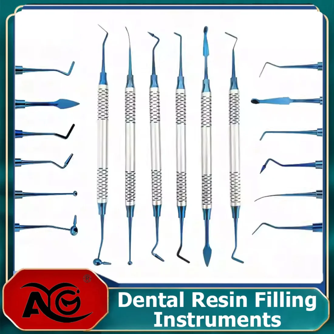 AG 6Pcs/Kit Orthodontic Composite Resin Filling Spatula Restoration Tool Titanium Plated Head Resin Filler Set Thick Handle
