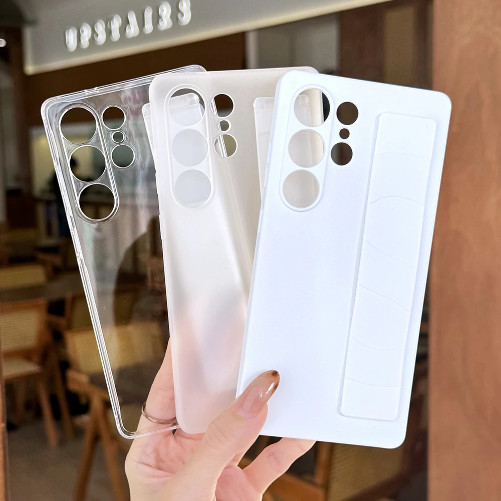 Silicone Elastic Wrist Strap Shockproof Phone Case with Stand Holder - Matte Clear Soft Bumper Cover