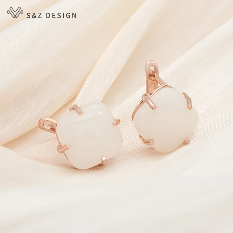 S&Z DESIGN New Fashion Elegant 585 Rose Gold Color Square Resin Dangle Earrings For Women Girl Party Jewelry Hypoallergenic