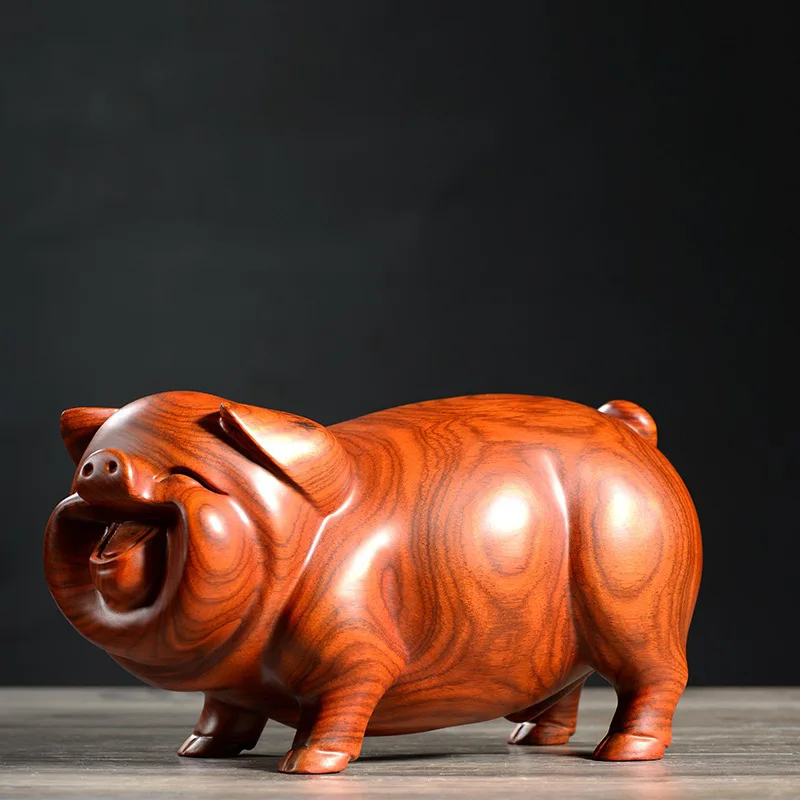 

Wood Carving Ornaments Pig Solid Wood Quality Carving Animal Home Chinese Living Room Office Store Bookshelf Crafts