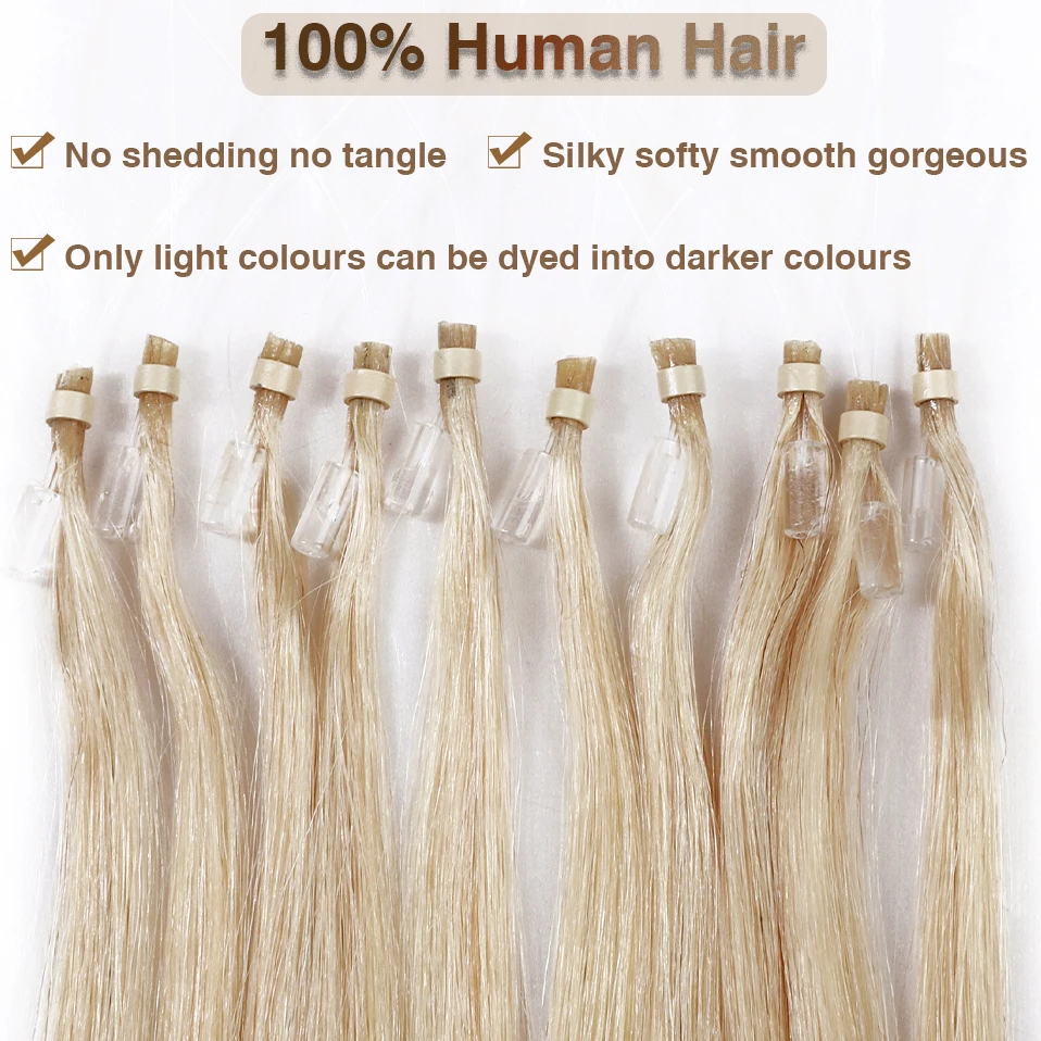 S-noilite 1g/strand Micro Loop Hair Extension Human Hair Micro Link Ring 50pcs Keratin Capsule Brown Straight Natural