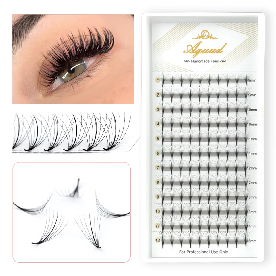 Aguud Premade Wispy Fans Russian Volume Extension Ciglia Professionali Base A Punta Sottile Hybrid Fan Lashes Faux Mink Wispy Lash