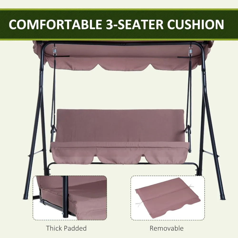 3 outdoor terrace swing chairs with removable cushions, steel frame brackets, and adjustable sloping roof, free of shipping 5