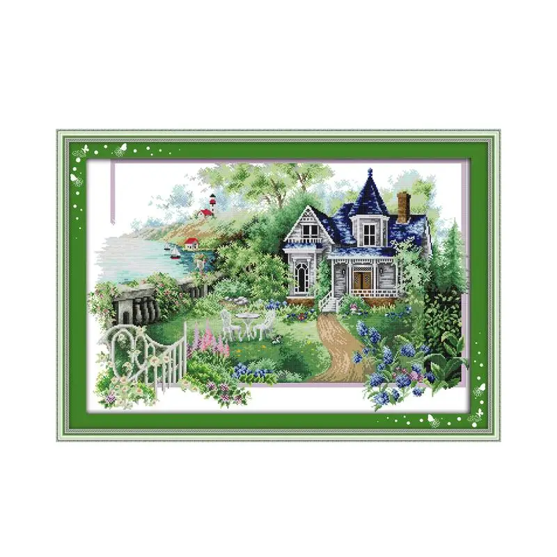 Printed cross stitch kits Spring summer autumn and winter scenery beautiful views of rural cottages cross stitch kits Scenic cross stitch kit