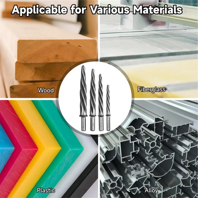 4Pcs/Set Taper Reamers 3/8" 1/2" 5/8" 3/4" M2 HSS Chucking Reamers Taper Bridge Reamer 5 Spiral Flutes Bridge Steel Reamers 6